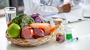 Healthy diet concept with natural fresh fruits vegetables and vitamins for healthy lifestyles