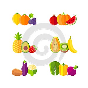 Healthy diet design elements with fruits and vegetables