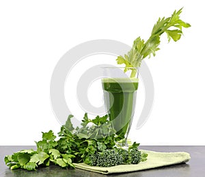 Healthy diet health foods with nutritious freshly juiced green vegetable juice photo