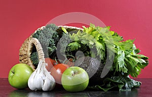 Healthy diet health foods with shopping basket full of vegetables