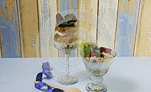 Healthy diet with  kiwi and blueberry parfait