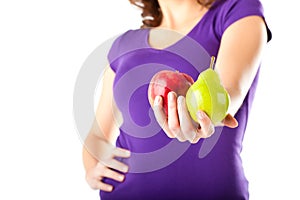 Healthy diet - Woman with apple and pear