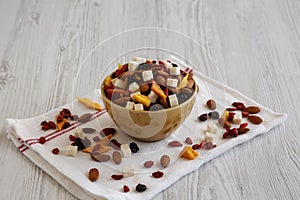 Healthy Dried Fruit and Nut Mix in a Bowl, side view