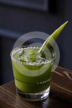 Healthy drink with celery. cocktail with celery in the interior of the restaurant