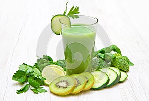 An Healthy drink, green vegetable and fruit juice