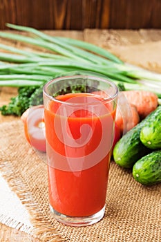 Healthy drink, vegetable juice with ingredients