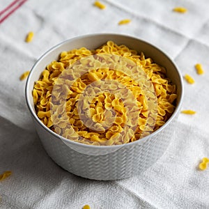 Healthy Dry Farfalline Pasta in a Bowl, low angle view