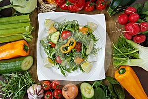 Healthy eating background. Different vegetables and salad