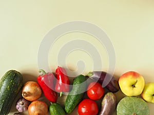 Healthy eating background. Food photography different fruits and vegetables isolated white background