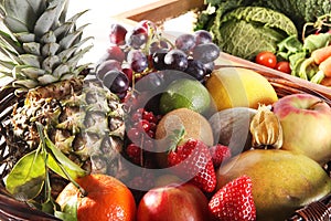 Healthy eating background. Food photography different fruits and vegetables isolated white background.