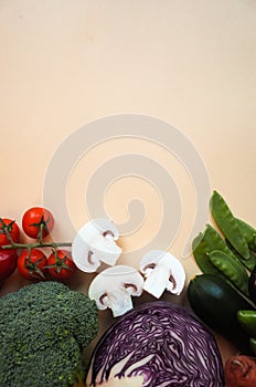 Healthy eating background. Food photography different vegetables color background. Copy space