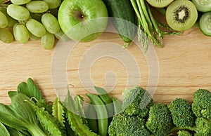 Healthy eating background. Various of green fruits and vegetable