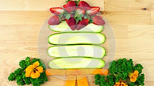 Healthy eating concept with cake shape made from fruit and veget