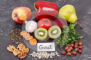 Healthy eating containing vitamins and minerals. Best food for gout and kidneys health