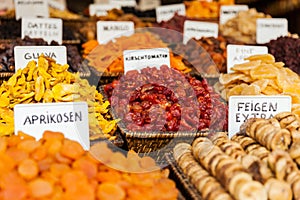 Healthy eating dried fruit snack at food market