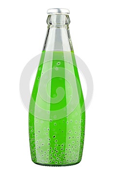 Healthy eating, drinks, diet and detox concept. Glass bottle with fruit or vegetable juice isolated on white background