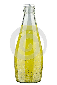 Healthy eating, drinks, diet and detox concept. Glass bottle with fruit or vegetable juice isolated on white background