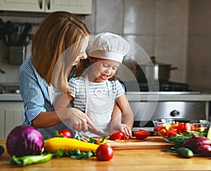 Salutare mangiare. famiglia madre un preparazione vegetariano verdura insalata sul la cucina 