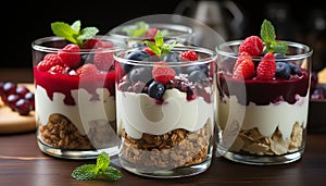 Healthy eating Fresh fruit parfait with yogurt, granola, and berries generated by AI