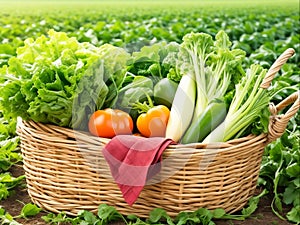 Healthy Eating Fresh Organic Vegetables in a Rustic Farm Basket, Generative Ai