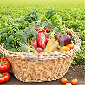 Healthy Eating Fresh Organic Vegetables in a Rustic Farm Basket, Generative Ai