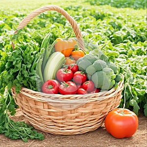 Healthy Eating Fresh Organic Vegetables in a Rustic Farm Basket, Generative Ai