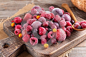 Healthy eating. Frozen berries. Assorted berries. Vitamins. Vegetarian, vegan. Summer food. Useful, proper nutrition. Baby food.