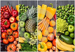 Healthy eating ingredients: fresh vegetables, fruits and superfood. Nutrition, diet, vegan food concept.