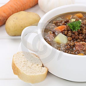 Healthy eating lentil soup stew with lentils closeup