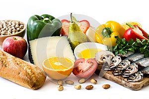 Healthy eating. Mediterranean diet. Fruit and vegetables isolated
