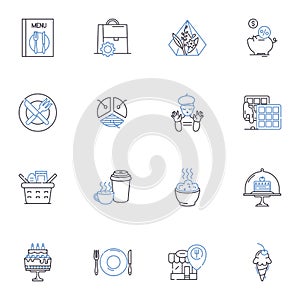 Healthy Eating line icons collection. Nutrients, Superfoods, Antioxidants, Fiber, Wholegrain, Vitamins, Minerals vector photo