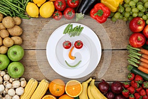 Healthy eating smiling face from vegetables on plate