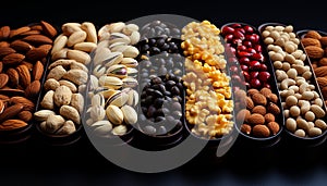 Healthy eating a variety of organic nuts and fruits generated by AI