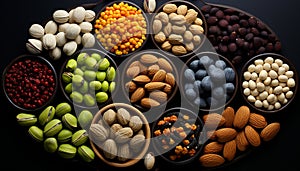 Healthy eating a variety of organic nuts and seeds generated by AI