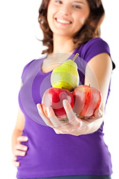 Healthy eating - woman with apples and pear