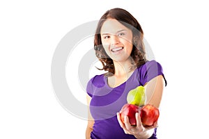 Healthy eating - woman with apples and pear