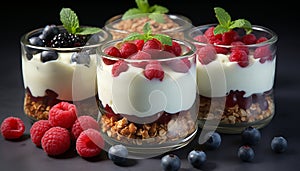 Healthy eating yogurt parfait with fresh berries and granola generated by AI