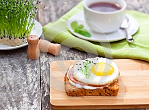 Healthy egg sandwich with garlic chives