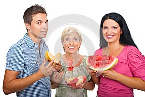 Healthy family with melons