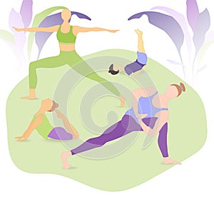 Healthy Family with Two Kids Doing Asanas