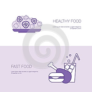 Healthy And Fast Food Concept Template Web Banner With Copy Space