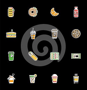 Healthy fast food white colorful icons