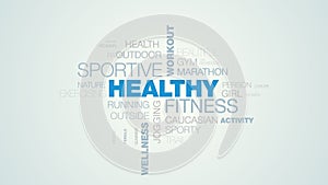 Healthy fitness sportive workout active lifestyle exercise runner jogger wellness training animated word cloud