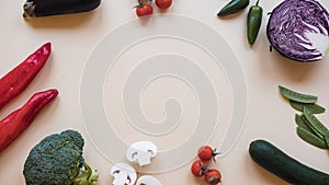 Healthy food background / different vegetables isolated on light background. Copy space