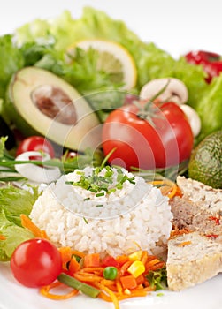 Healthy food background, rice with vegetables photo