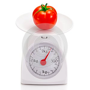 Healthy food on balance scale