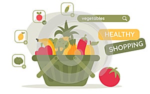 Healthy food basket. Online shopping concept. Add vegetables to your day