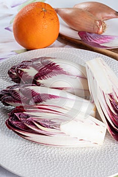 Healthy food Belgian endive red chicory lof lettuce close up