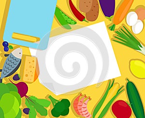 Healthy food and blank paper template