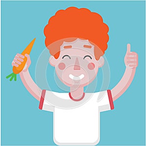 Healthy food boy man health vegetables vegan vegetarian benefit man-child carrot children lustiness vitamins super food ginger